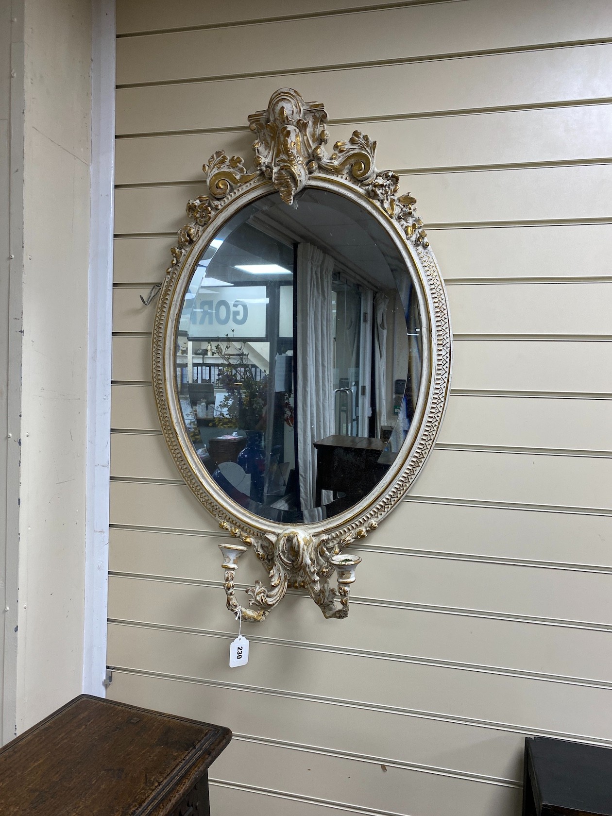 A Victorian style oval girandole wall mirror, width 59cm, height 96cm